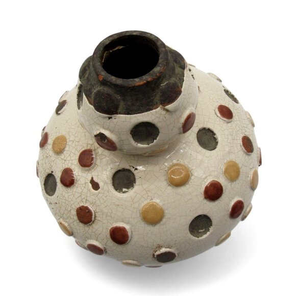 Handcrafted 3D Polka Dot Pottery VASE with Neutral Tones Vintage 8 Inches - Picture 4 of 11